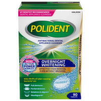 Polident Dental Appliance Cleanser, Antibacterial, Overnight Whitening, Tablets, 90 Each