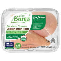 Just Bare Chicken Breast Fillets, Organic, Boneless, Skinless, 16 Ounce