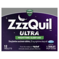 Vicks Ultra ZzzQuil ULTRA, Sleep Aid, Doxylamine Succinate 25mg, Sleep Aids for Adults, Nighttime Sleep Aid, 12 Tablets, 12 Each