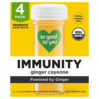 So Good So You Cold-Pressed Immunity Ginger Cayenne Probiotic Juice Shots, 4 Each