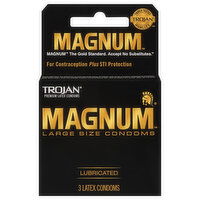 Trojan Magnum Condoms, Latex, Lubricated, Large Size, 3 Each