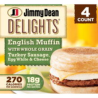 Jimmy Dean Delights Delights English Muffin Breakfast Sandwiches with Turkey Sausage, Egg White, and Cheese, Frozen, 4 Each