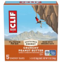 CLIF BAR - Crunchy Peanut Butter - Made with Organic Oats - Energy Bars - Non-GMO - Plant Based Protein Bars (5 Pack), 12 Ounce