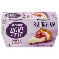 Dannon Light + Fit Fat Free Greek Strawberry Cheesecake Yogurt, 4 Each