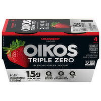 Oikos Triple Zero Yogurt, Nonfat, Blended Greek, Strawberry Flavored, 4 Pack, 4 Each