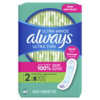 Always Ultra Thin Ultra Thin Pads without Wings, Size 2, 40 Each