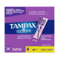 Tampax Radiant Radiant Tampons, with LeakGuard Braid, Regular, 28 Each