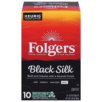 Folgers Coffee, Dark, Black Silk, K-Cup Pods, 10 Each