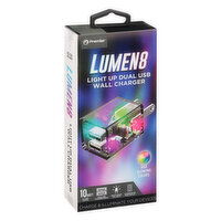 Lumen8 Wall Charger, Dual USB, Light Up, 10 Watt, 1 Each