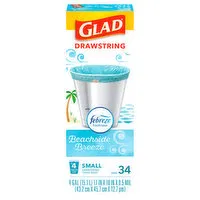 Glad Trash Bags, Drawstring, Beachside Breeze, Small, 4 Gallon, 34 Each