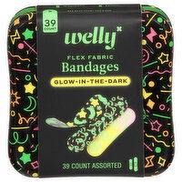 Welly Bandages, Flex Fabric, Glow-in-the-Dark, Assorted, 39 Each