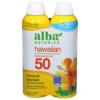 Alba Botanica Sunscreen Spray, Coconut Scented, Hawaiian, SPF 50, 2 Each