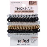 Scunci Thick Hair All Day Strong Hold Scunci Spirals, 6 Each