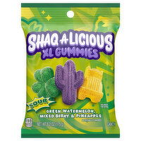 Shaq-A-Licious Candy, Green Watermelon, Mixed Berry & Pineapple, XL Gummies, 6.2 Ounce