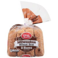 Village Hearth Buns, Brat, Milwaukee, Wheat, 8 Each