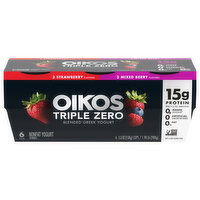 Oikos Triple Zero Yogurt, Nonfat, Greek, Blended, Strawberry Flavored/Mixed Berry Flavored, 6 Pack, 6 Each