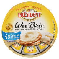 President Wee Brie Cheese Wedges, Spreadable, Brie Flavor, 8 Each