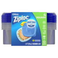 Ziploc Smart Snap Containers & Lids, Square, 1 Pint, 4 Each