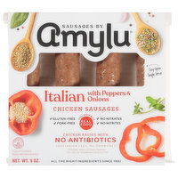 Amylu Chicken Sausages, Italian with Peppers & Onions, 9 Ounce