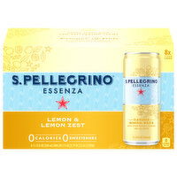 S.Pellegrino Essenza Mineral Water, Lemon & Lemon Zest, 8 Each