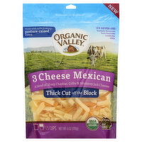 Organic Valley Cheese, 3 Cheese Mexican, Thick Cut Off The Block, 6 Ounce