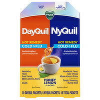 Vicks DayQuil/NyQuil Hot Remedy Honey Lemon Flavored Cold & Flu Value Pack, 16 Each
