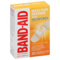 Band Aid Bandages, Infection Defense, Assorted Sizes, 20 Each