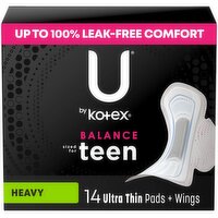 U By Kotex Balance Thin Feminine Pads with Wings, Extra Absorbency, Unscented, 14 Each