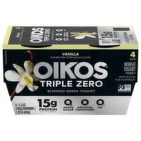 Oikos Triple Zero Yogurt, Vanilla, Blended, Greek, Nonfat, 4 Each