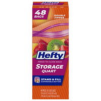 Hefty Double Zipper Storage Quart Press to Close Bags, 48 Each