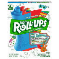 Fruit Roll-Ups Fruit Flavored Snacks, Strawberry Blast/Tropical Tie-Dye/Blue Razzberry, Variety Pack, 10 Each