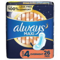 Always Maxi Maxi Overnight Pads with Wings, Size 4, 26 Each