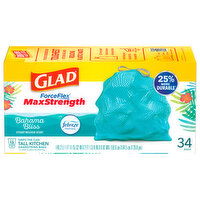 Glad ForceFlex Max Strength 13 Gallon Bahama Bliss Tall Kitchen Drawstring Bags, 34 Each