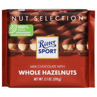 Ritter Sport Milk Chocolate, with Whole Hazelnuts, Nut Selection, 3.5 Ounce