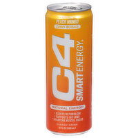 C4 Smart Energy Energy Drink, Zero Sugar, Peach Mango, Sparkling, 12 Fluid ounce