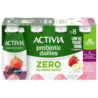 Activia Yogurt Drink, Low Fat, 1.5% Milkfat, Zero Added Sugar, Mixed Berry/Strawberry Banana, 8 Each