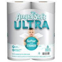 Angel Soft Ultra Bathroom Tissue, Unscented, Mega Rolls, 2-Ply, 6 Each