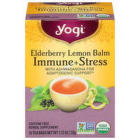 Yogi Herbal Tea, Elderberry Lemon Balm, Immune + Stress, Tea Bags, 16 Each