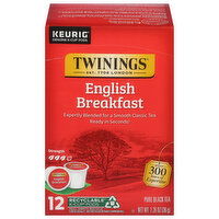 Twinings Black Tea, Pure, English Breakfast, K-Cup Pods, 12 Each