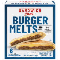 Sandwich Bros. Burger Melts Pita Snack Sandwiches, Beef Patty & Cheese, 6 Each