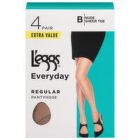 L'eggs Everyday Pantyhose, Regular, Nude, B, Extra Value, 4 Each