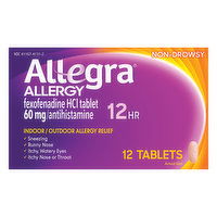 Allegra Allergy, Indoor/Outdoor, Non-Drowsy,12 Hr, Tablets, 12 Each