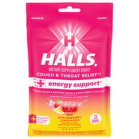 HALLS Cough and Throat Relief + Energy Support, Strawberry Lemonade Cough Drops, 25 Drops, 2.73 Ounce