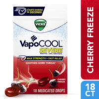 Vicks Severe VapoCool Severe Medicated Sore Throat Drops, Menthol, Cherry, 18 Each