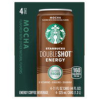 Starbucks Double Shot Coffee Beverage, Energy, Mocha, 4 Each