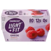 Dannon Light + Fit Yogurt, Fat Free, Greek, Raspberry, 4 Each