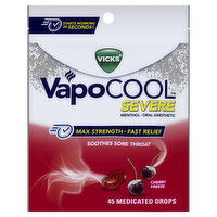 Vicks Severe VapoCool Severe Medicated Sore Throat Drops, Menthol, Cherry, 45 Each