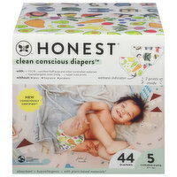 Honest Clean Conscious Diapers Diapers, 5, Curious Cutie, 27+ lbs, 44 Each