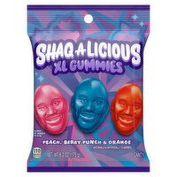 Shaq-A-Licious Candy, Peach, Berry Punch & Orange, XL Gummies, 6.2 Ounce