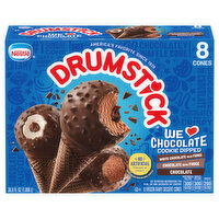 Drumstick Frozen Dairy Dessert Cones, We Love Chocolate, Cookie Dipped, 8 Each